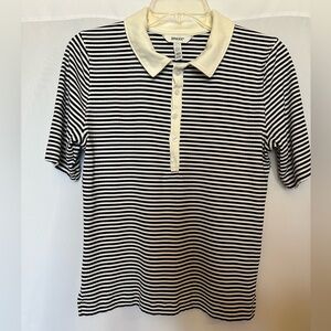 SPANX Stretch Rib Polo Shirt - Black & White Striped - Large